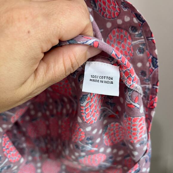 J. Crew SZ Blockprint Tunic Boho Tassel Top Cotton Peasant Blouse Size Small - Picture 5 of 8